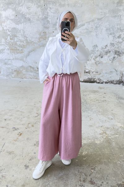 Hatun Atila Filament Linen Skirt Trousers 8826 Powder