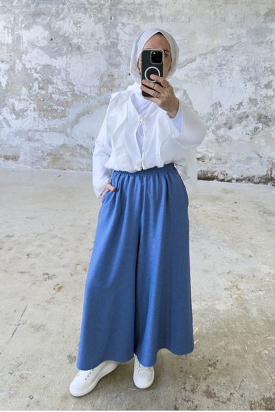 Hatun Atila Filament Linen Skirt Trousers 8826 Indigo