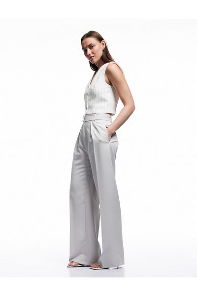 Koton Modal Fabric Blend Pleat Detail High Waist Wide Leg Palazzo Pants with Pockets