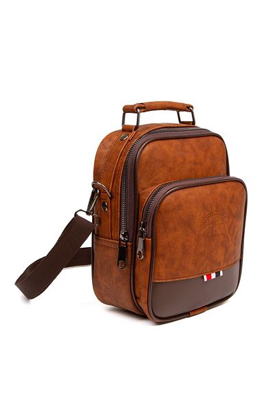 Newish Men's Tan Vegan Leather Cross Shoulder and Hand Bag with Phone Compartment