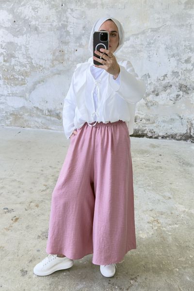 Hatun Atila Filament Linen Skirt Trousers 8826 Powder