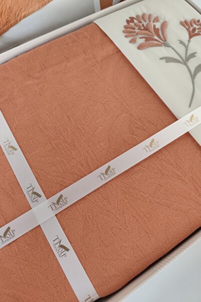Sevim Tivoli Double Jacquard Pique Set-4 Piece Bedspread-220X240 Cm-Apricot