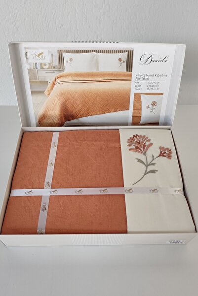 Sevim Tivoli Double Jacquard Pique Set-4 Piece Bedspread-220X240 Cm-Apricot