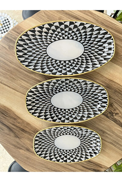 B&M Daisy Patterned Boat Plate Set, Stylish and Colorful 3-Piece Presentation Set