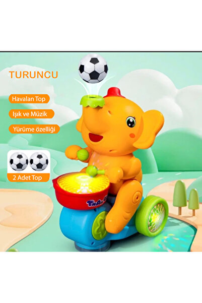 Joyfer Davulcu Fil Top Üfleyen Davul Çalan Işıklı Müzikli Yavru Fil Oyuncak-T...