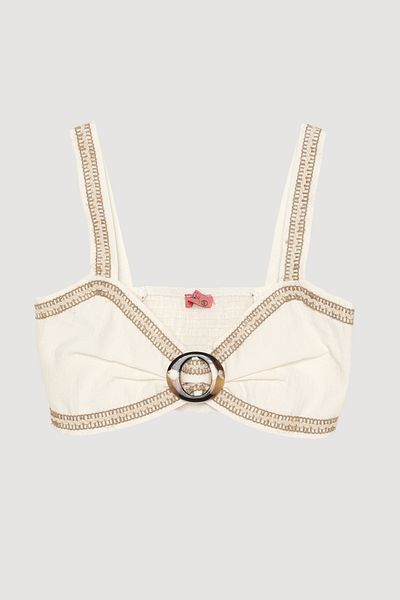 Quzu Κεντημένη μπλούζα Bustier με αξεσουάρ πόρπης εκρού
