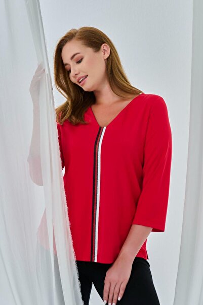 DE WHITES Large Size V-Neck Bluz