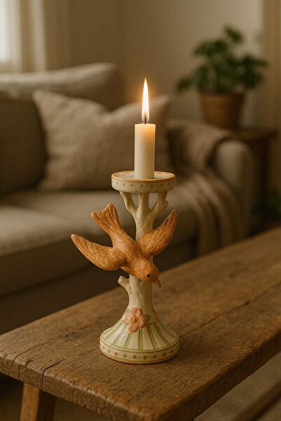 Warm Design Renkli Kuş ve Ağaç Mumluk