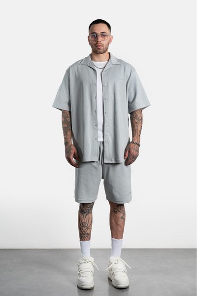 Twobucks Gray Pique Men's Shirt and Shorts Set