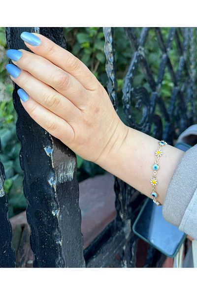MR Daisy Figure Evil Eye Beaded Gold Bracelet