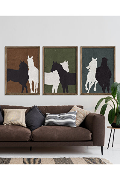 Vetro Design Set de pictură înrămată cu cadrul de cai cu aspect antic