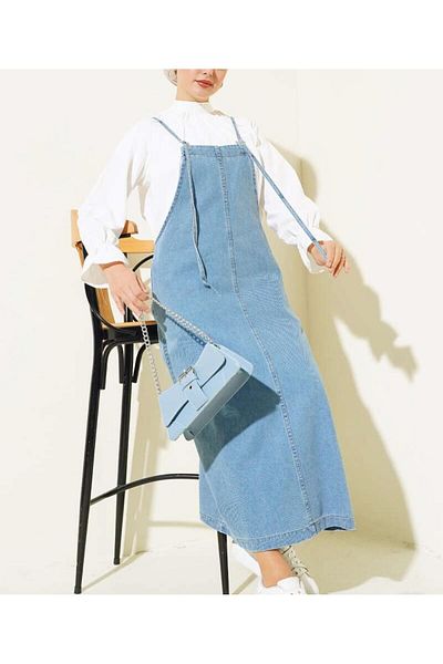 RACE FASHİON Rochie din denim cu bretele din frânghie RC6029