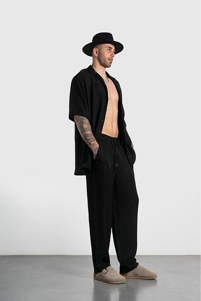 Twobucks Black Bamboo Linen Men's Shirt and Pants Suit