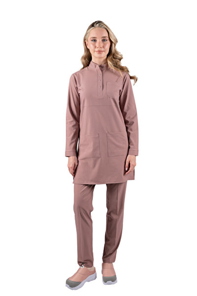 Brl Üniforma Tesettür Panda Flex Likralı Cerrahi Takım Koyu Pudra