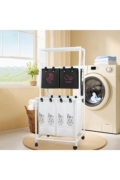 COOYA Laundry Sorter with Wheels,with 4 Removable Bags,Portable 2 Layers Laundry Organizer,for Home