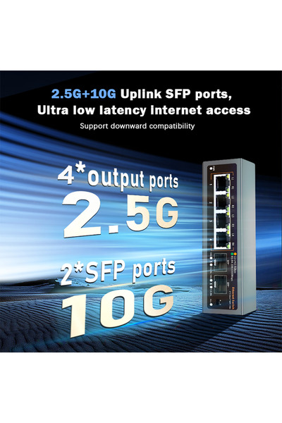 Choice EU Plug 2.5Gbps Network Switch 4+2 Port 2500Mbps Ethernet Switcher 2 Port 10G SFP+ Slot