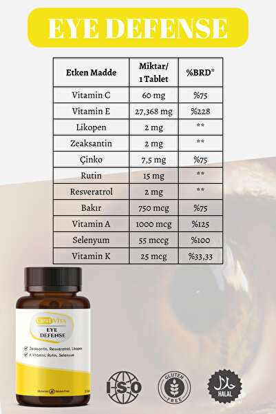 Optivita Eye Defense 30 Tablet Likopen, Zeaksantin, Rutin, Resveratrol Göz Sağlığı İçin Multivitamin