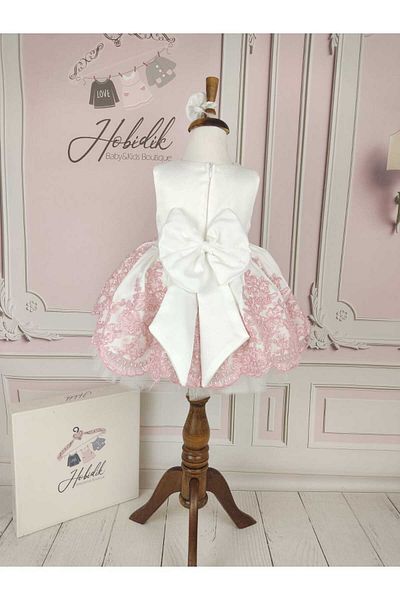 Hobidik Girl's Pink Lace White Fluffy Dress