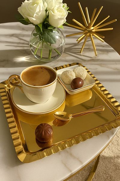 Meralles Luxury Square Stainless Steel Tray Coffee, Tea, Presentation Serving Tray 1 Piece