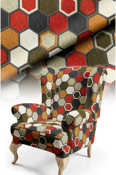 CANİLA Modern Honeycomb Patterned Multicolor Digital Printed Upholstery Sofa Fabric