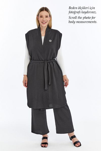 Laden Plus Size Women's Summer Oversized Hijab Pants Belted Brooch Pocket Long Vest Double Suit