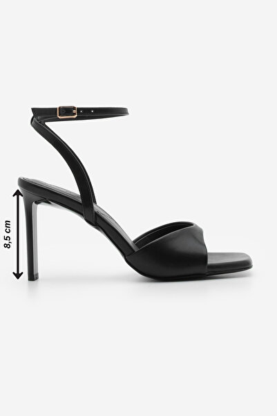 Marjin Women's Black Heeled Sandals Vados Blunt Toe Ankle Strap