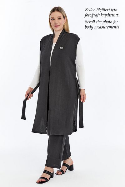 Laden Plus Size Women's Summer Oversized Hijab Pants Belted Brooch Pocket Long Vest Double Suit