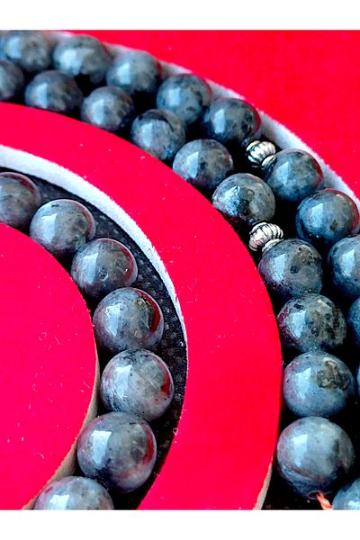 anonim Natural Spectrolite Stone Prayer Beads and Bracelet Set – Men's Gift with Wooden Box