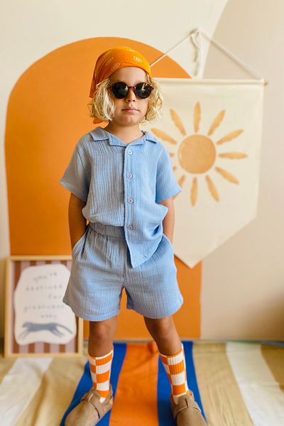 minojoy Boy's Shorts - Nate Light Blue Muslin