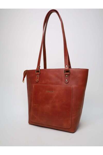 Meskanto Red Tote Genuine Leather Women's Shopping Handbag and Shoulder Bag
