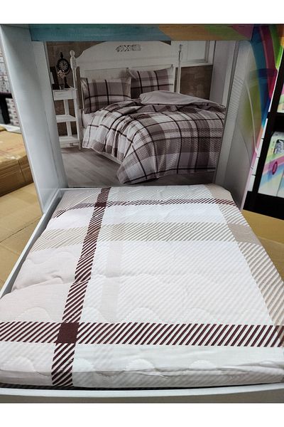 Kristal By Taç Crystal Brown 4 Season Quilted Double Quilt Can Be Placed Duvet Cover Set