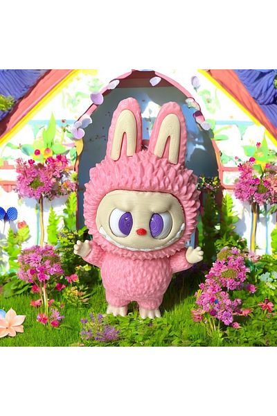 Home Labubu Keychain – 3D Printing Moving Eye Bag Ornament Figure |   Powder Pink |   Handmade |   11X6Cm