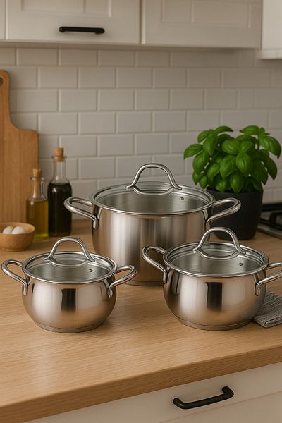 Hanedan Azra Cemre 6 Piece Midi Stainless Steel Cookware Set with Induction Base