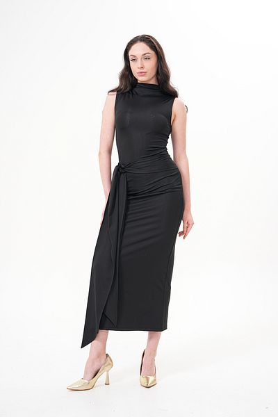Shine Fine Rochie lungă fără mâneci pentru damă, cu detaliu de curea