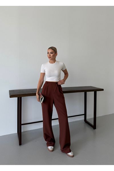 mor butik Purple Boutique Women's Light Brown Palazzo Pants