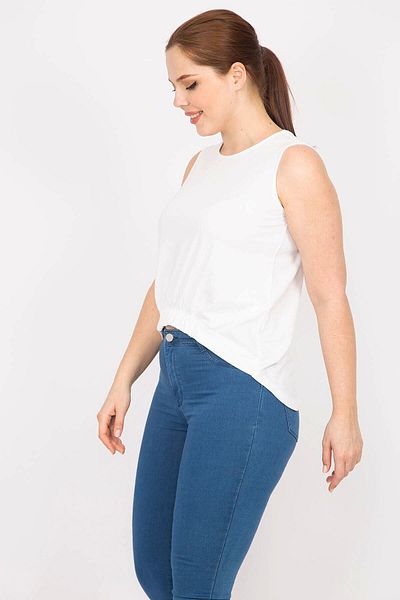 Şans Women's Bone Large Size Long Blouse with Elastic Detail on the Front Skirt and Back 65n35859