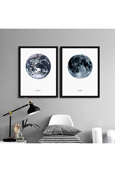 Vetro Design Σετ αφίσας Κόσμος και Σελήνη με ξύλινο πλαίσιο (40x50 εκ.)