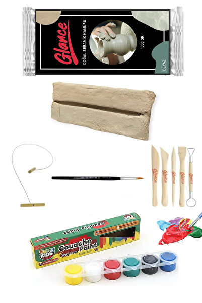 arttone Doğal Seramik Hamuru Seramik Hamuru 1000 Gr Guaj Boya 6x15ml Doku Sün...