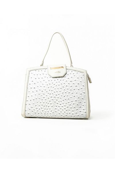 AMICA Beronia Women’s Ostrich Textured Leather Satchel Handbag With Detachable Shoulder Strap
