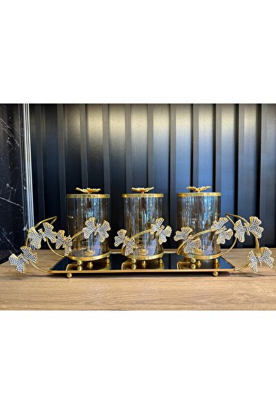 ZEKİ HEDİYELİK 3-Piece Gold Spice Set – Glass Spice Jars with Lids