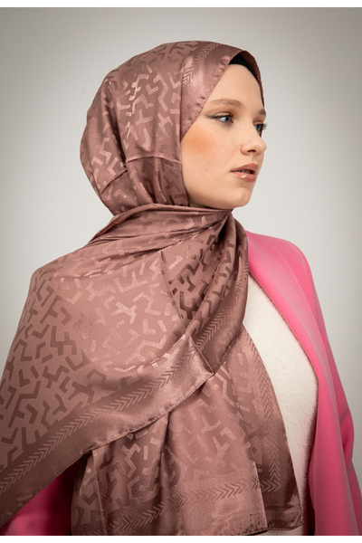 MODA Geometric Pattern Shiny Jacquard Shawl Mink