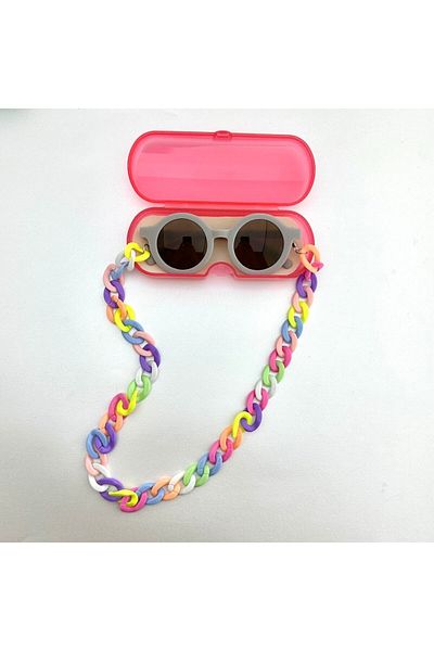 MACERATİ 0-8 Years Old Cool Child Set of 3 Sunglasses, Glasses Case and Glasses Chain