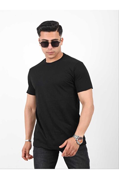 Pientro Erkek Siyah %100 Pamuk Yumuşak Dokulu Slim Fit Dar Kesim Bisiklet Yak...