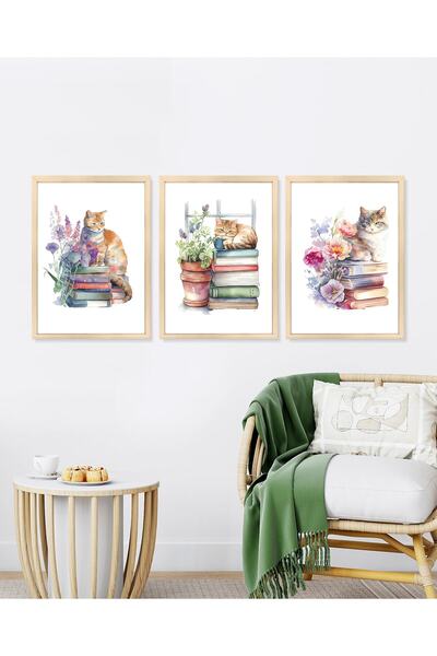 Vetro Design Set de pictură înrămată cu pisici și cărți - Bucătărie - Balcon