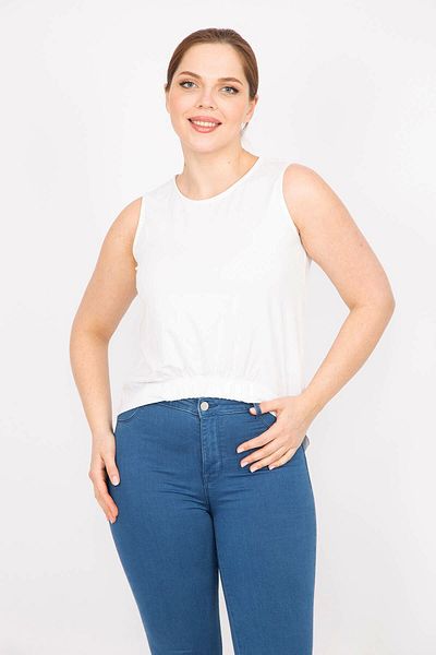 Şans Women's Bone Large Size Long Blouse with Elastic Detail on the Front Skirt and Back 65n35859