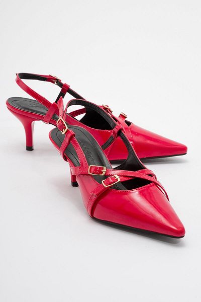 Ccway Red Patent Leather Women's Pointed Toe Heeled Shoes