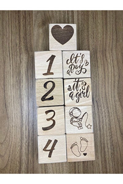 derincase isimli bebek anne anı küpü dekor 5'li set isimli ahşap bebek anı küpleri lazer ile yazım