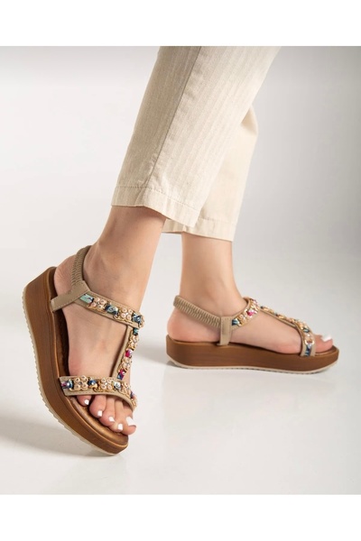 Brs Taşlı Dolgu Topuk Ortapedik Sandalet