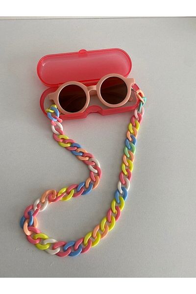 MACERATİ 0-8 Years Old Cool Child Set of 3 Sunglasses, Glasses Case and Glasses Chain