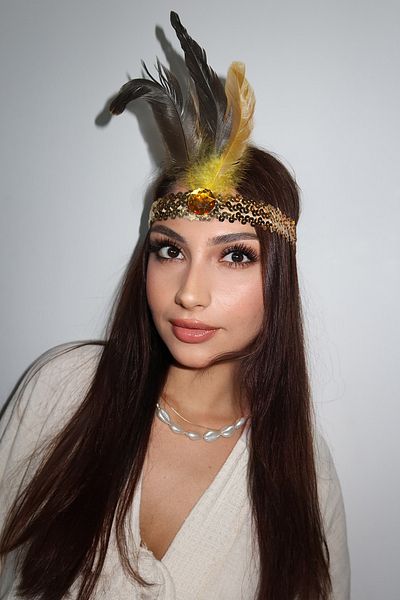 TAKIŞTIR رباط شعر تشارلستون باللون الأصفر مع أشكال ريش